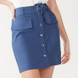 Nine West Blue Belted Patch-Pocket Skirt Size Medium